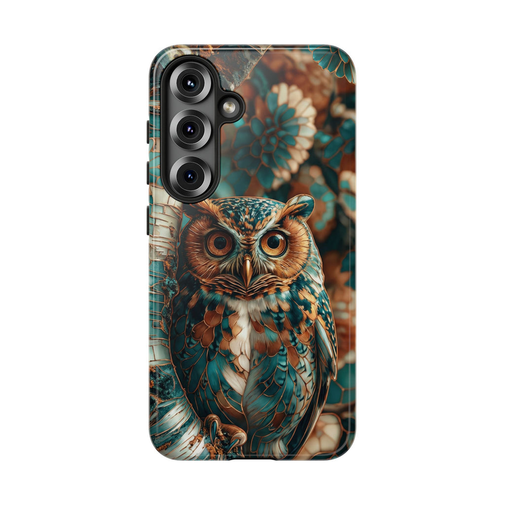 Owl Forest Tough Samsung Galaxy Case | Teal & Brown Rustic Wildlife Protective Cover