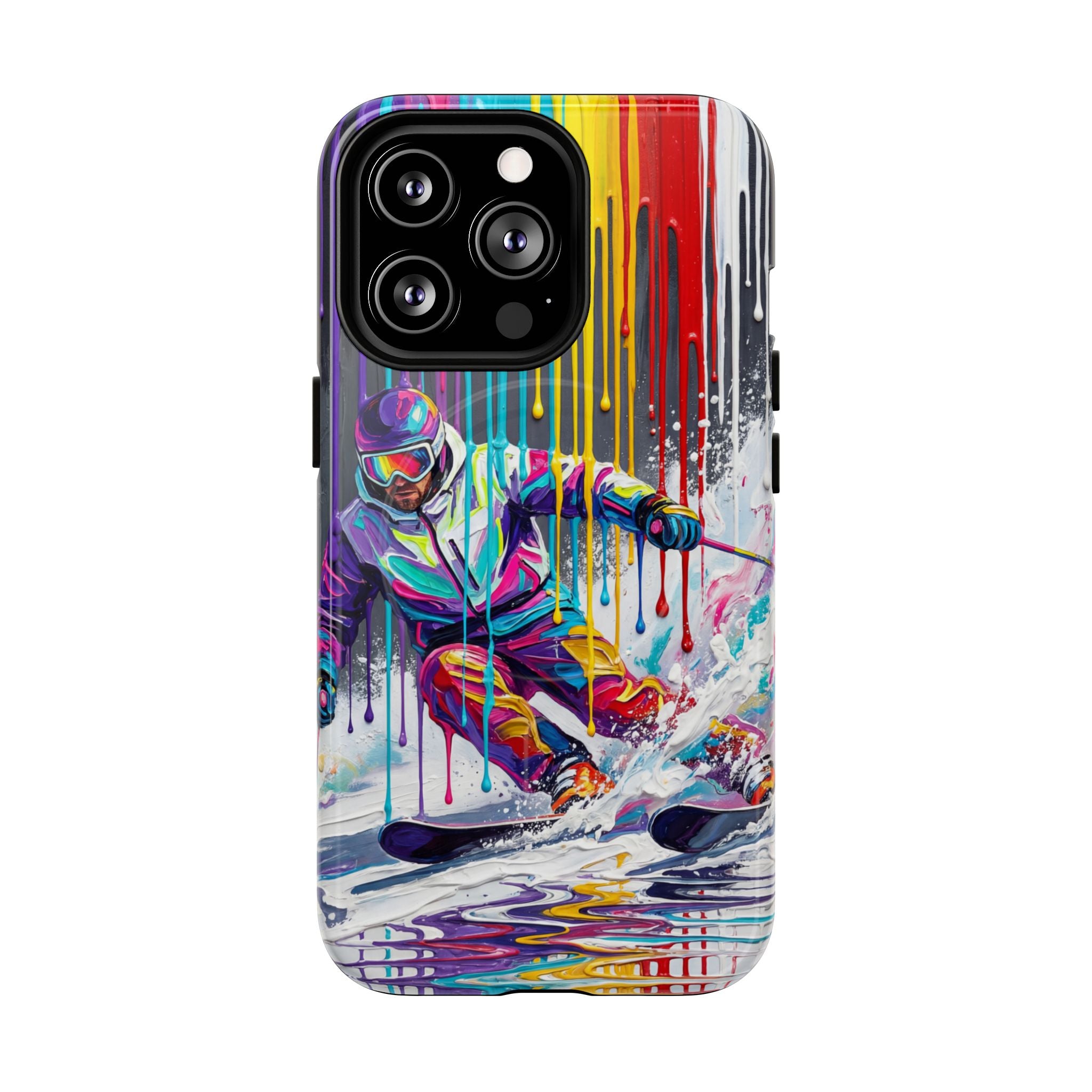 Colourful Skiing Drip Art Tough MagSafe iPhone Case