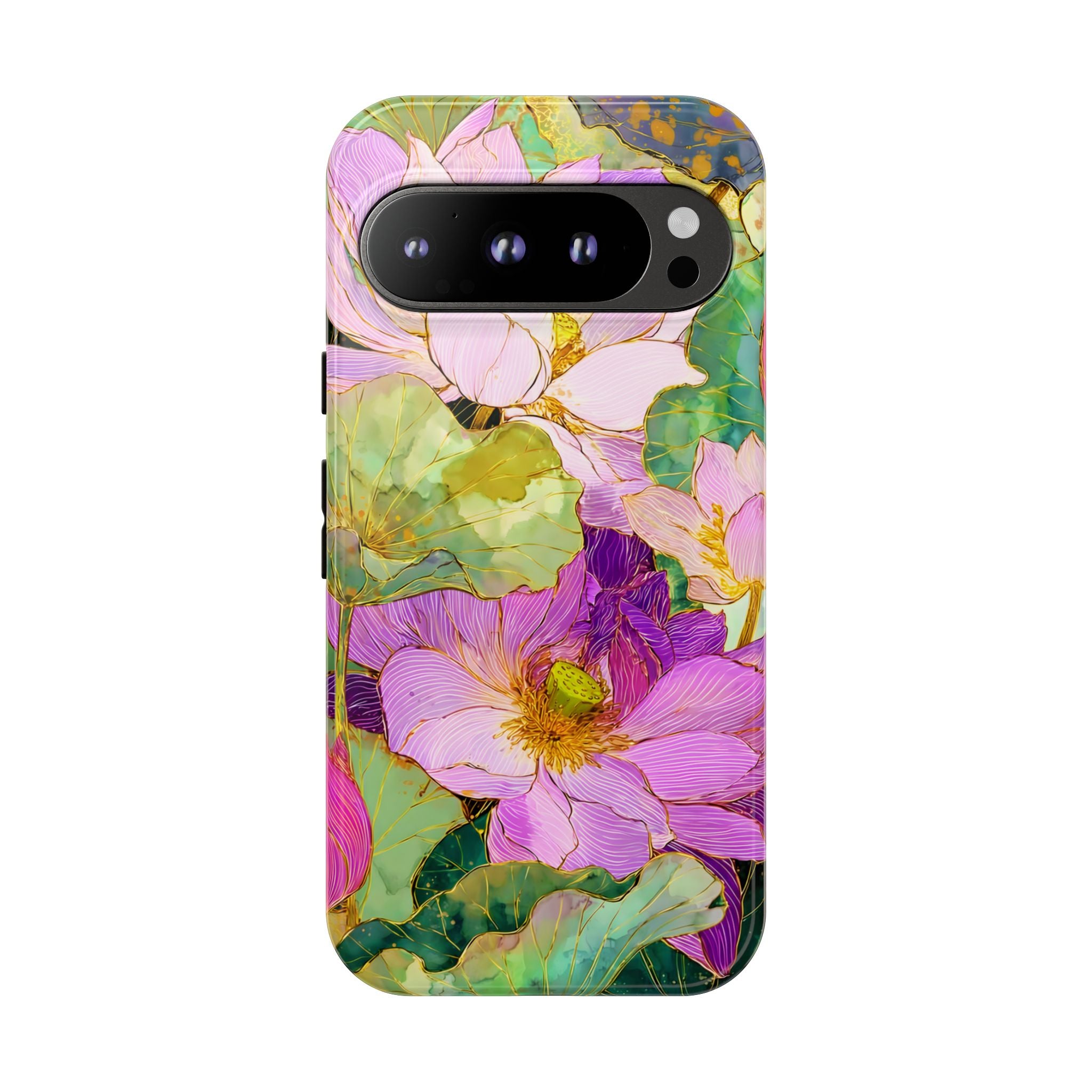Floral Watercolor Tough Google Pixel Phone Case | Pink Lotus Garden Protective Cover