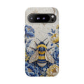Custodia per telefono Google Pixel "Ape floreale" resistente | Design a giardino lunare blu e giallo
