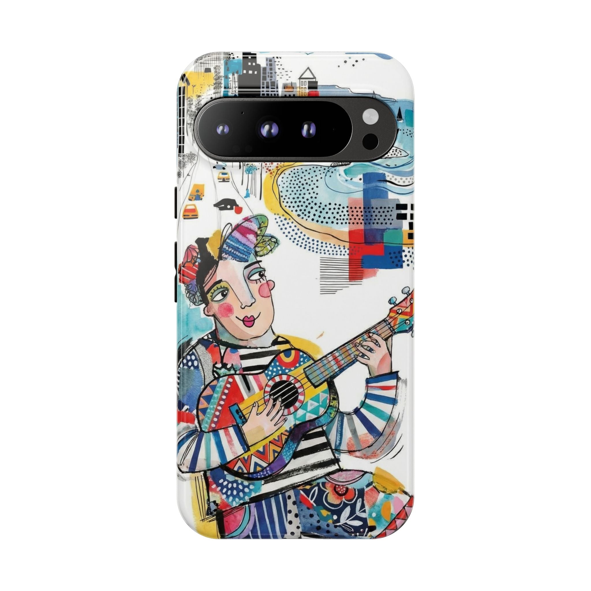 Artistic Musician Google Pixel Phone Case | Colorful Guitar Cityscape Tough Case