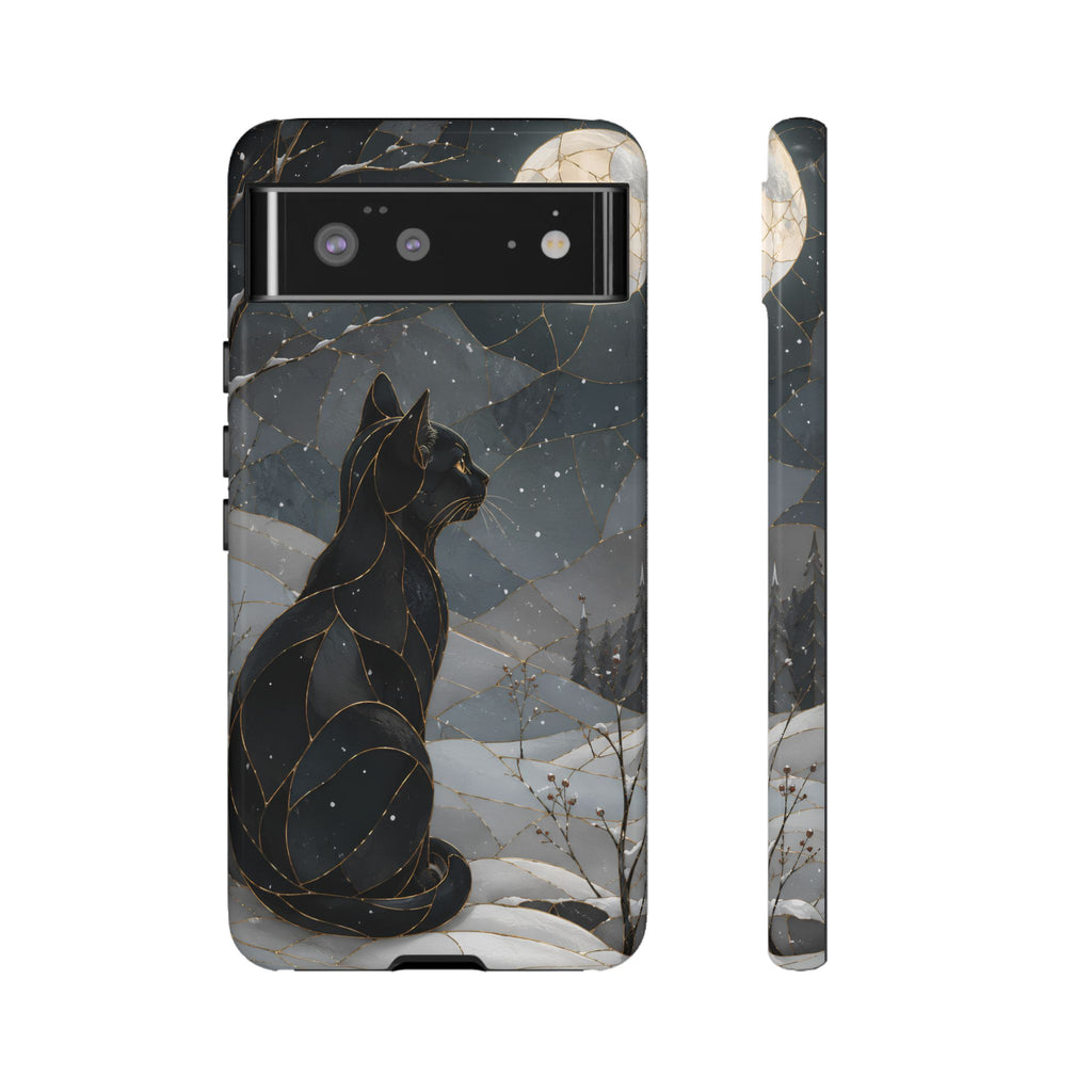 Black Cat Google Pixel Phone Case | Moonlit Winter Phone Case