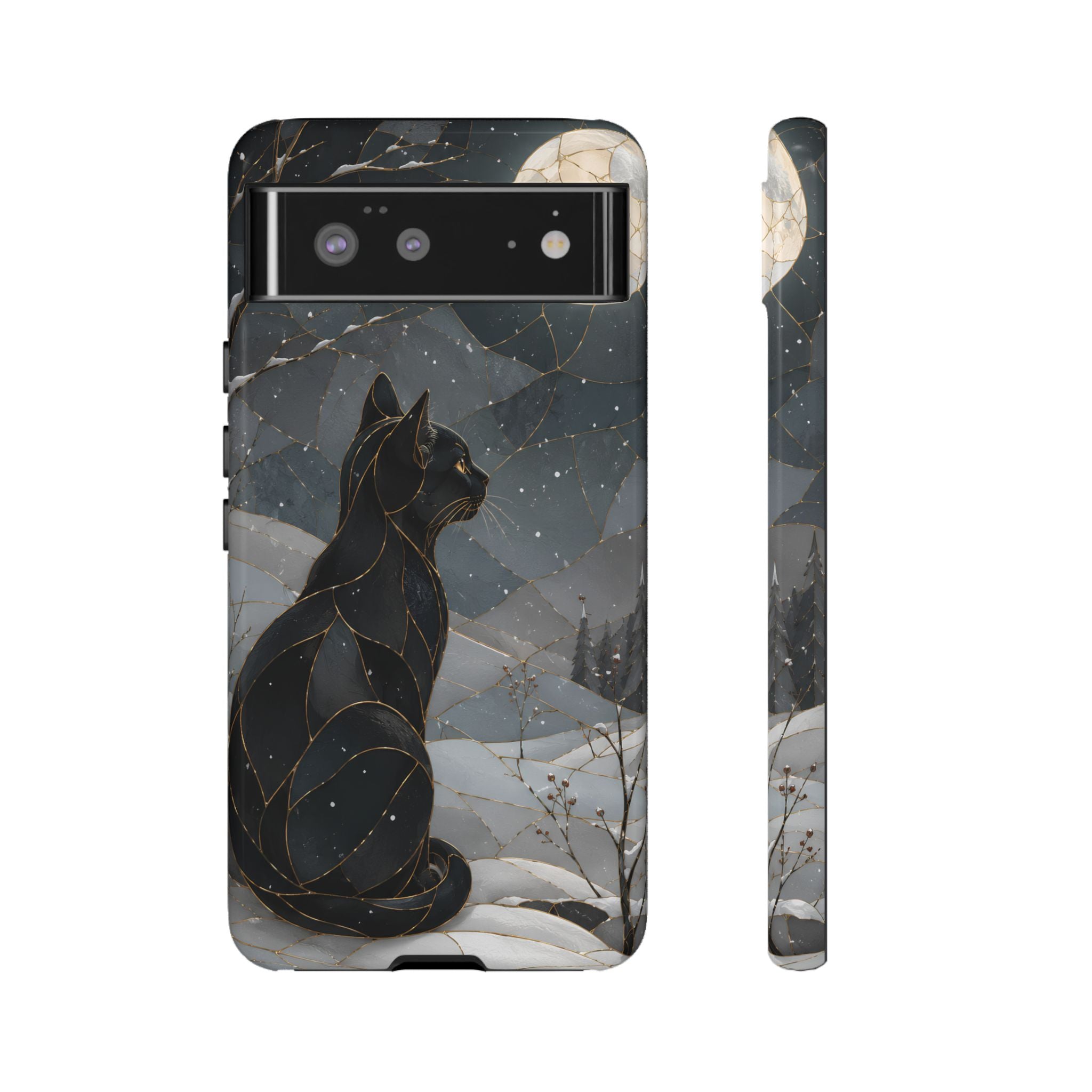Black Cat Google Pixel Phone Case | Moonlit Winter Phone Case