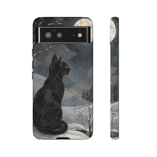 Black Cat Google Pixel Phone Case | Moonlit Winter Phone Case