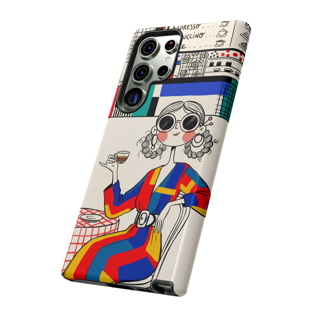 Retro Cafe Samsung Galaxy Phone Case | Colourful Chic Woman Illustration