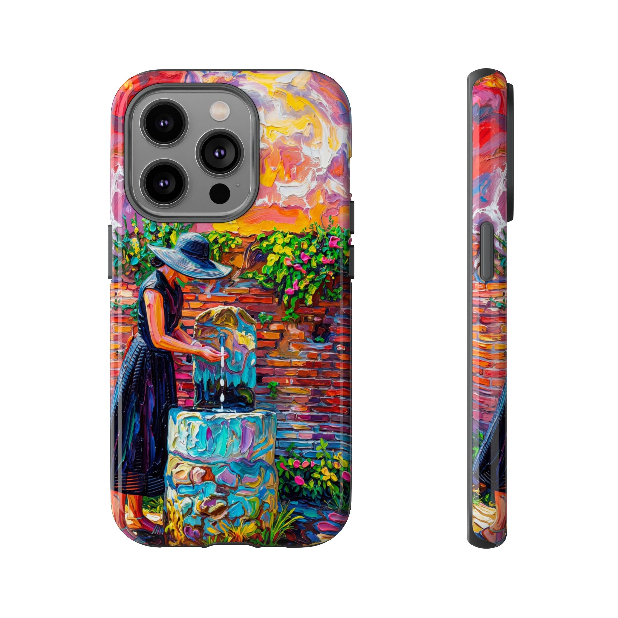 Artistic Garden iPhone Case | Woman at Fountain Colourful Painterly Design