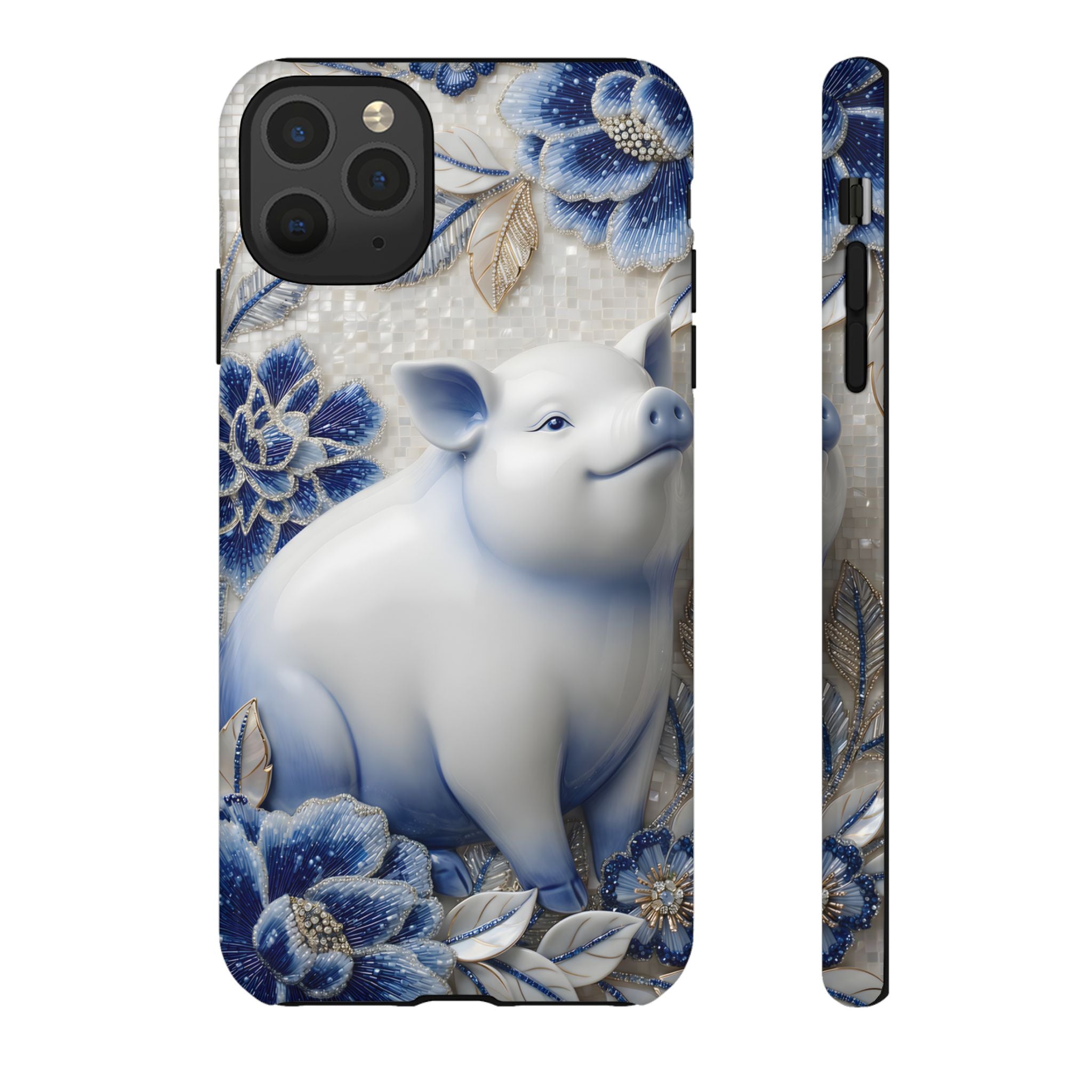Asian Zodiac Pig iPhone Case | Blue & White Porcelain Slim Protective Shockproof Case| Year of the Pig Gift