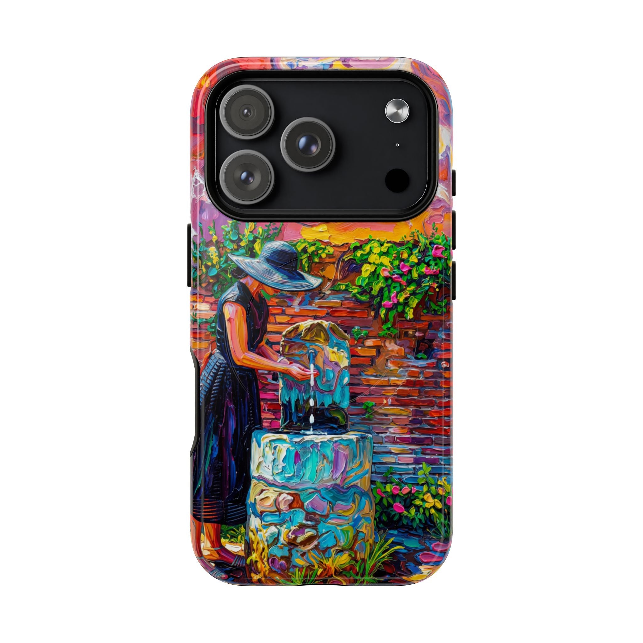 Artistic Garden iPhone Case | Woman at Fountain Tough MagSafe Case