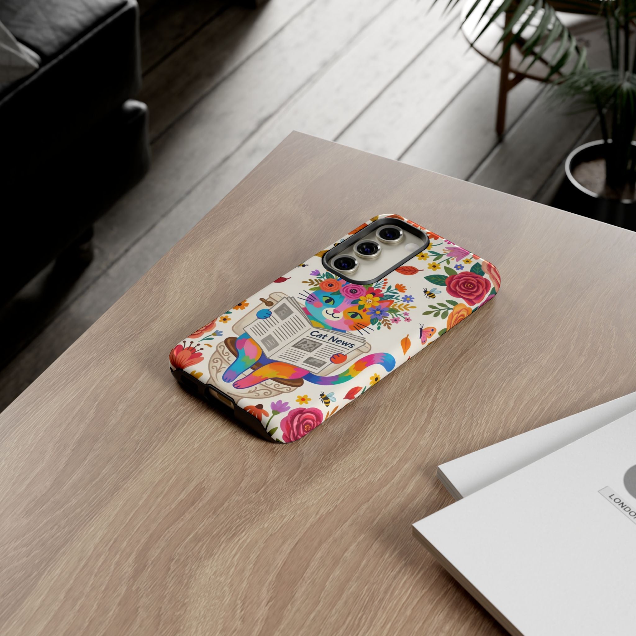 Floral Rainbow Cat Samsung Galaxy Phone Case | Cat News Design