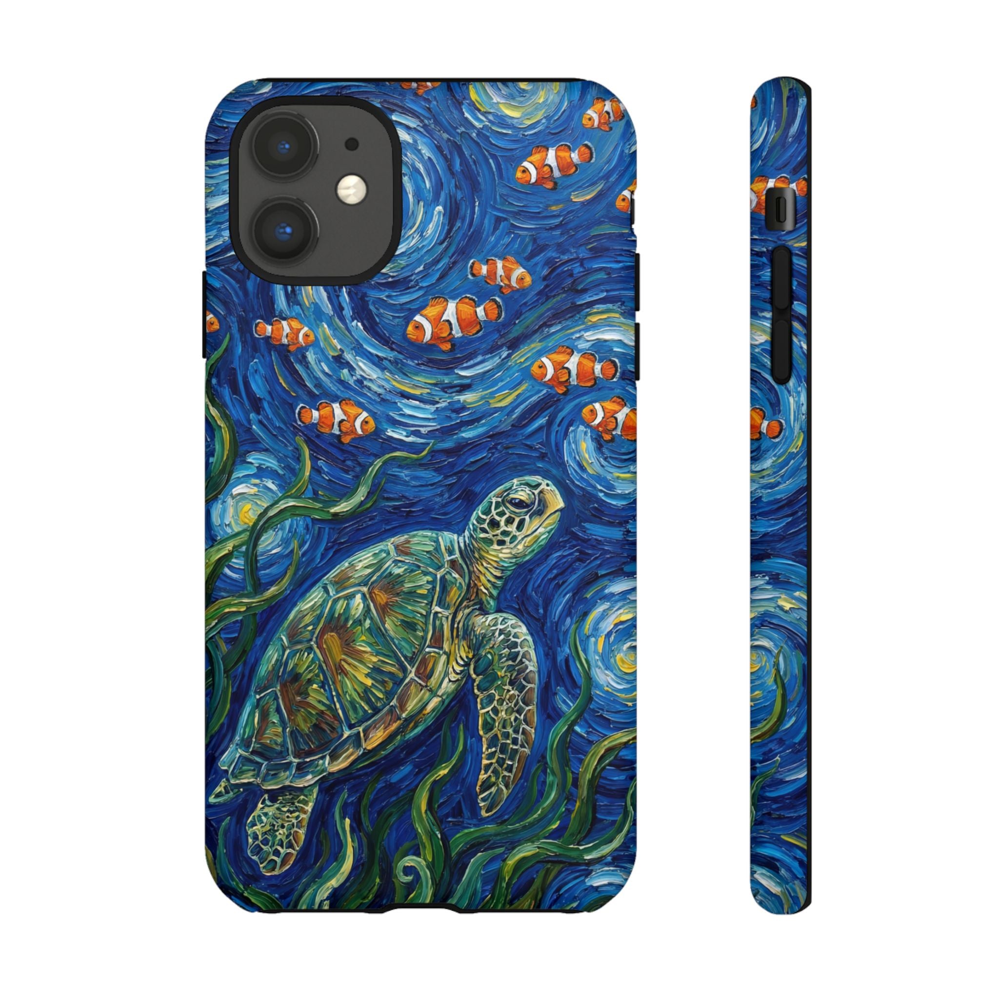 Sea Turtle & Clownfish Tough iPhone Case | Van Gogh Style Ocean Art