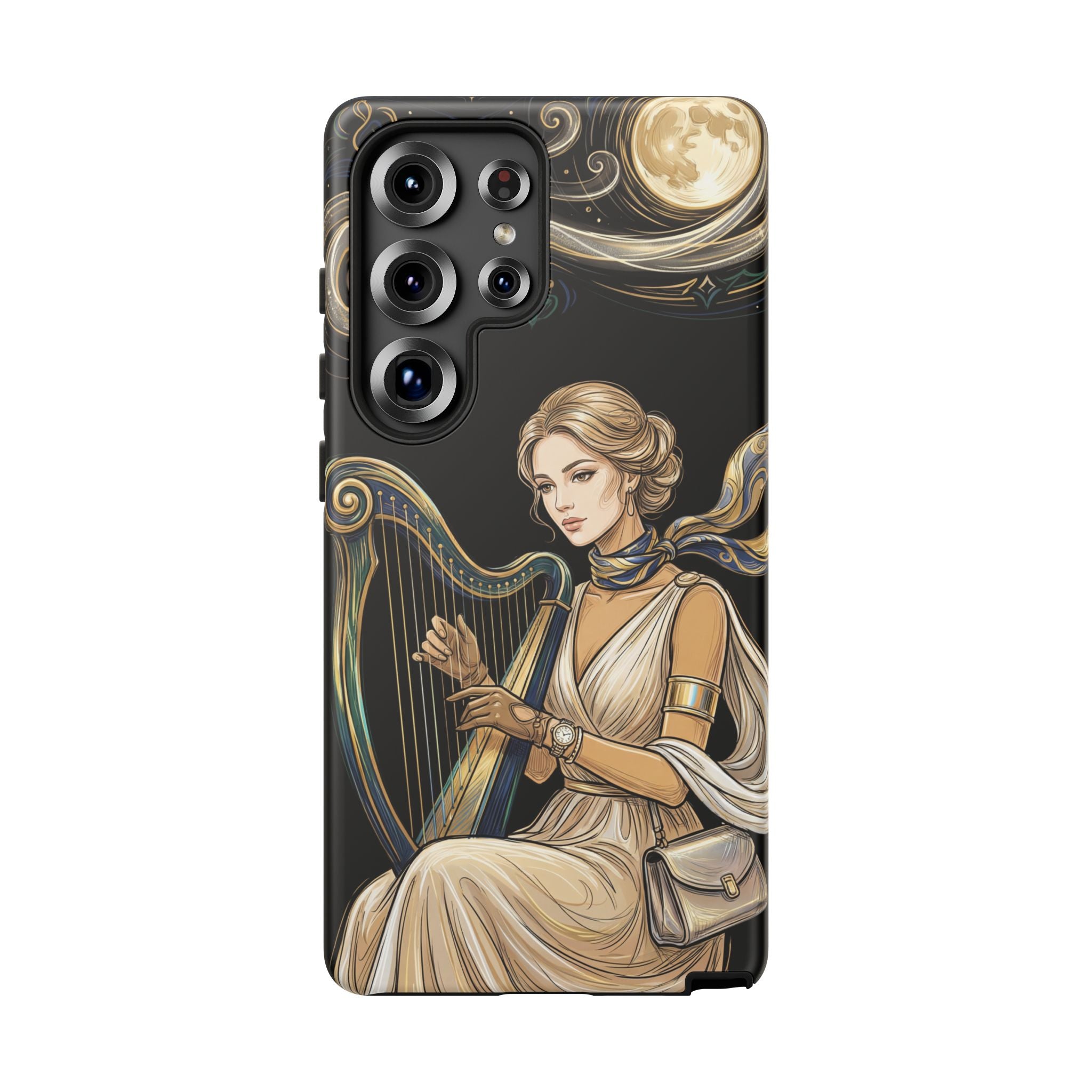 Moonlit Harp Samsung Galaxy Phone Case | Vintage Goddess Musician Art