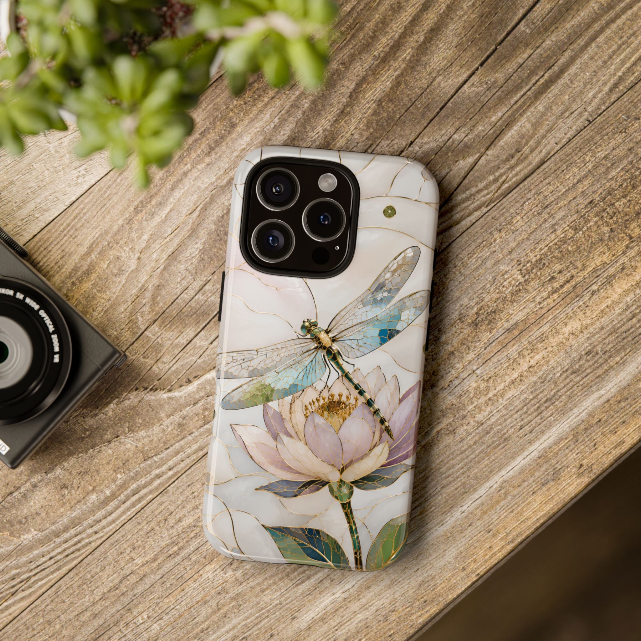 Dragonfly Lotus iPhone Case | Stained Glass Floral Phone Case