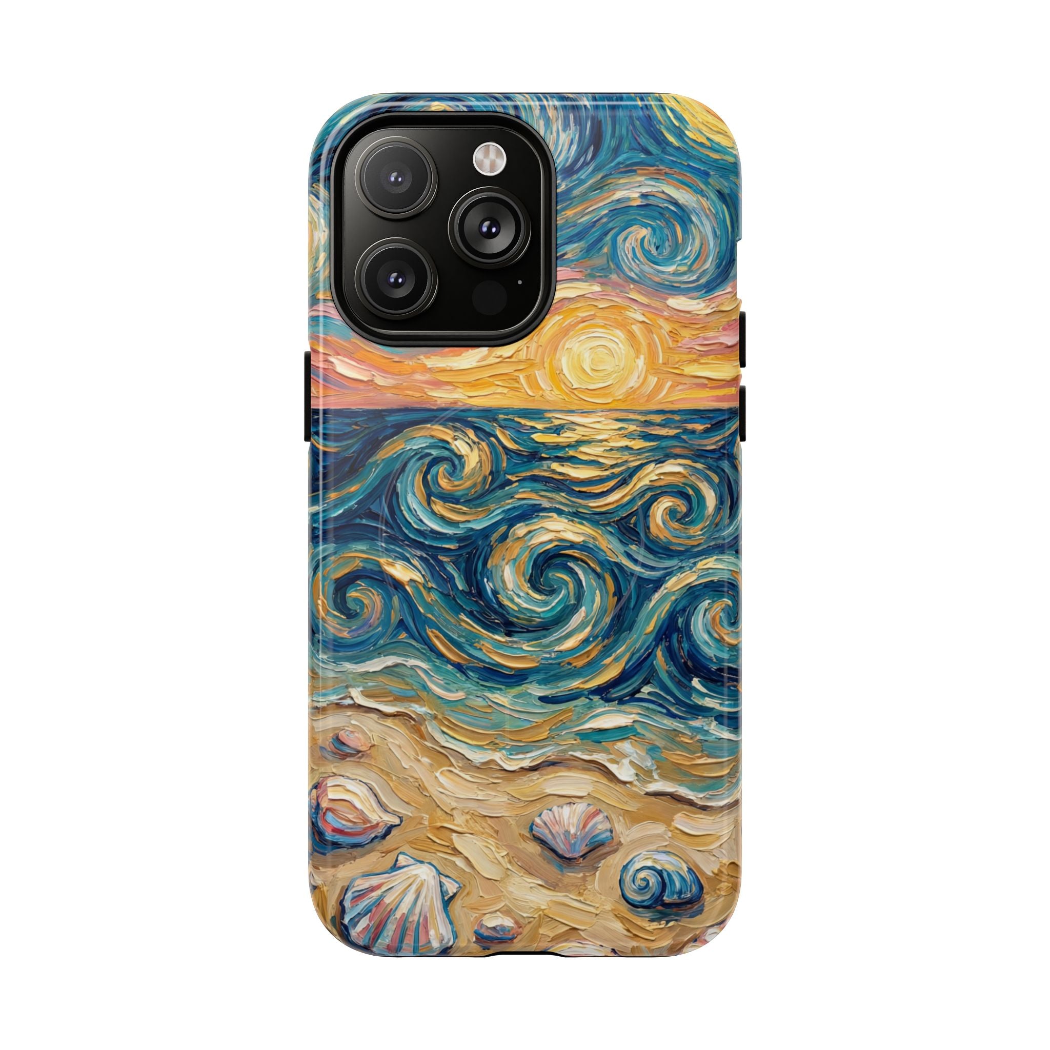 Sunset Ocean Waves MagSafe iPhone Case — Van Gogh‑Style Beach Waves with Shells