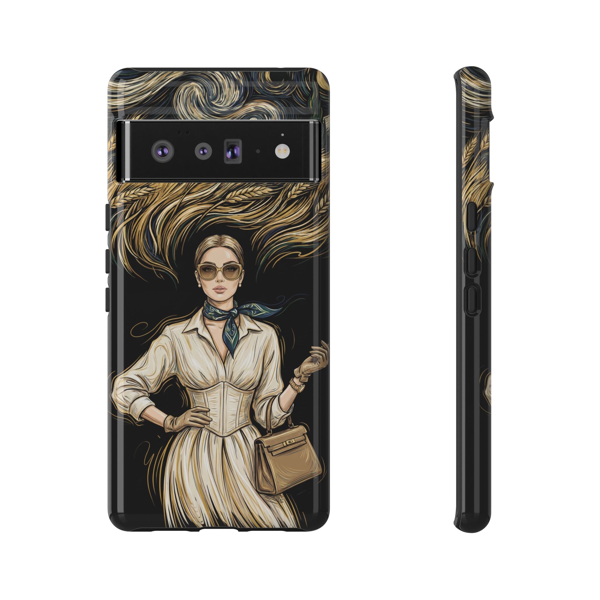 Vintage Elegance Google Pixel Phone Case | Retro Woman with Flowing Golden Hair