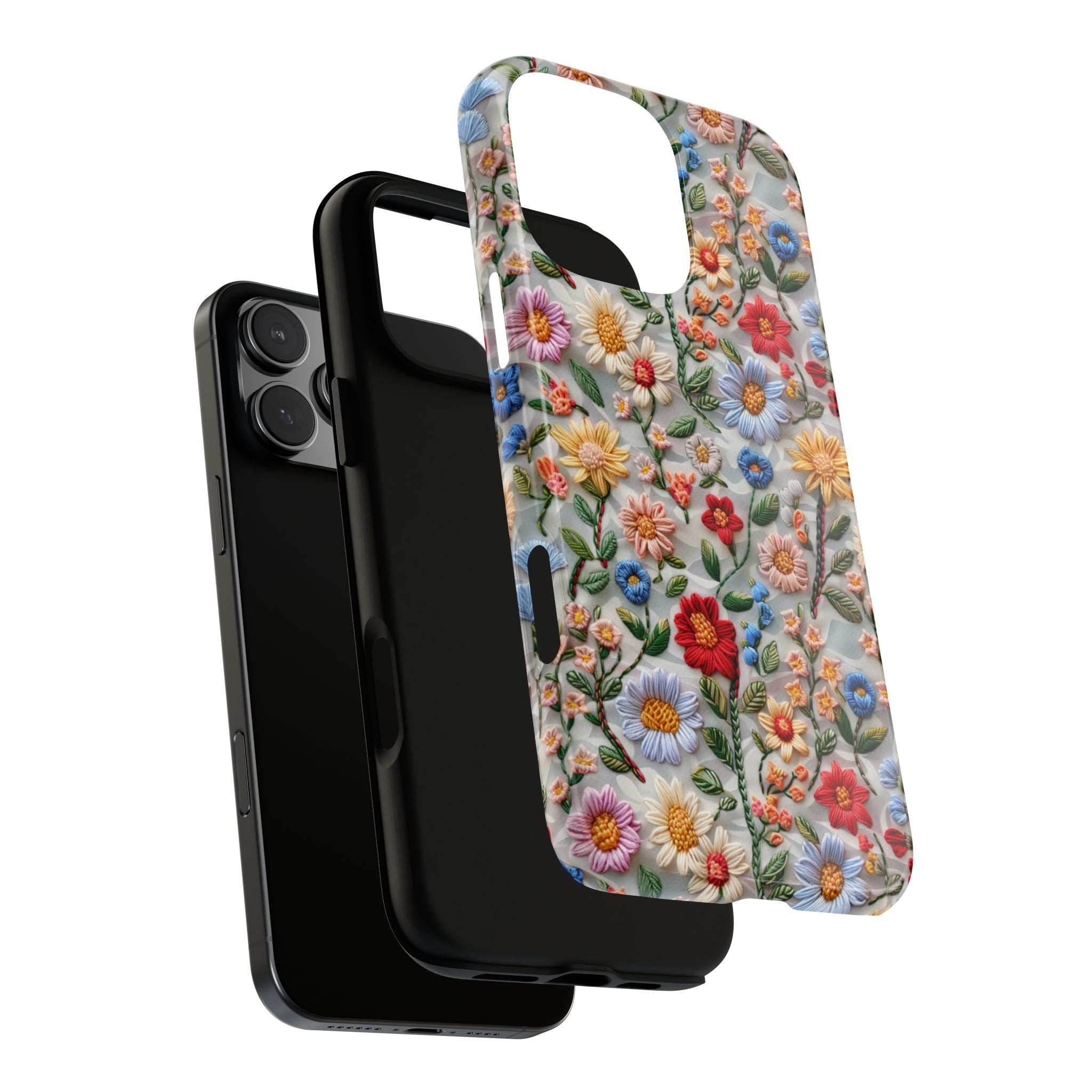 Floral Embroidered Pattern Tough iPhone Case — Colourful Daisy & Wildflower Design