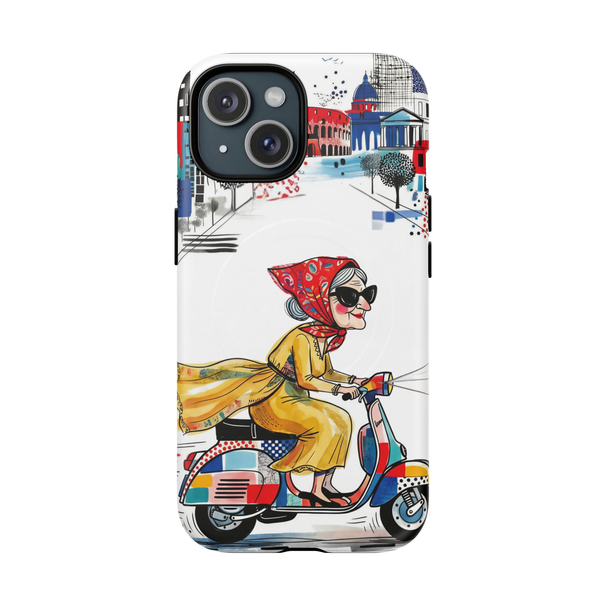 Vintage Vespa Granny MagSafe iPhone Case | Retro Scooter Travel iPhone Cover