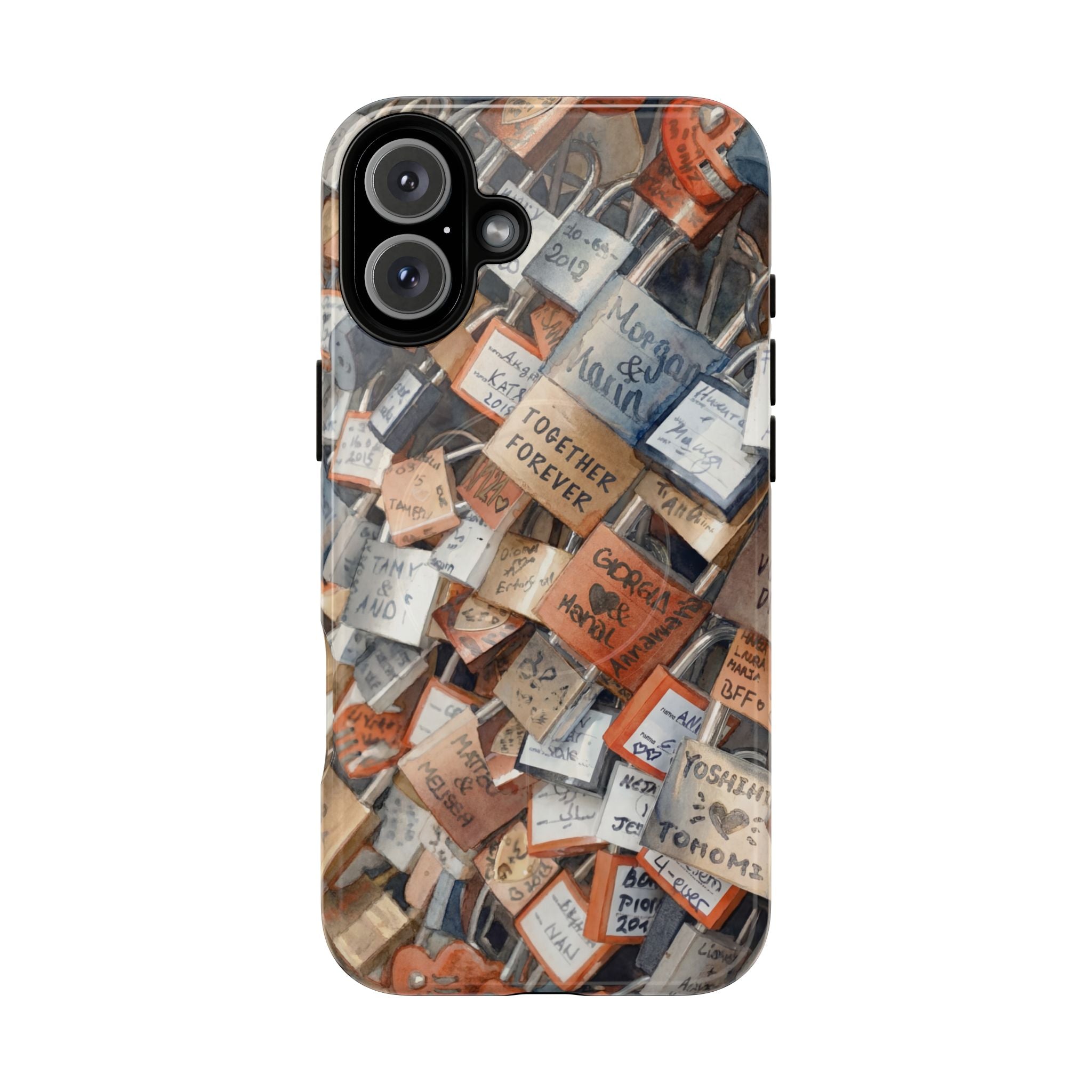 Custodia per iPhone MagSafe resistente con motivo collage di lucchetti dei desideri