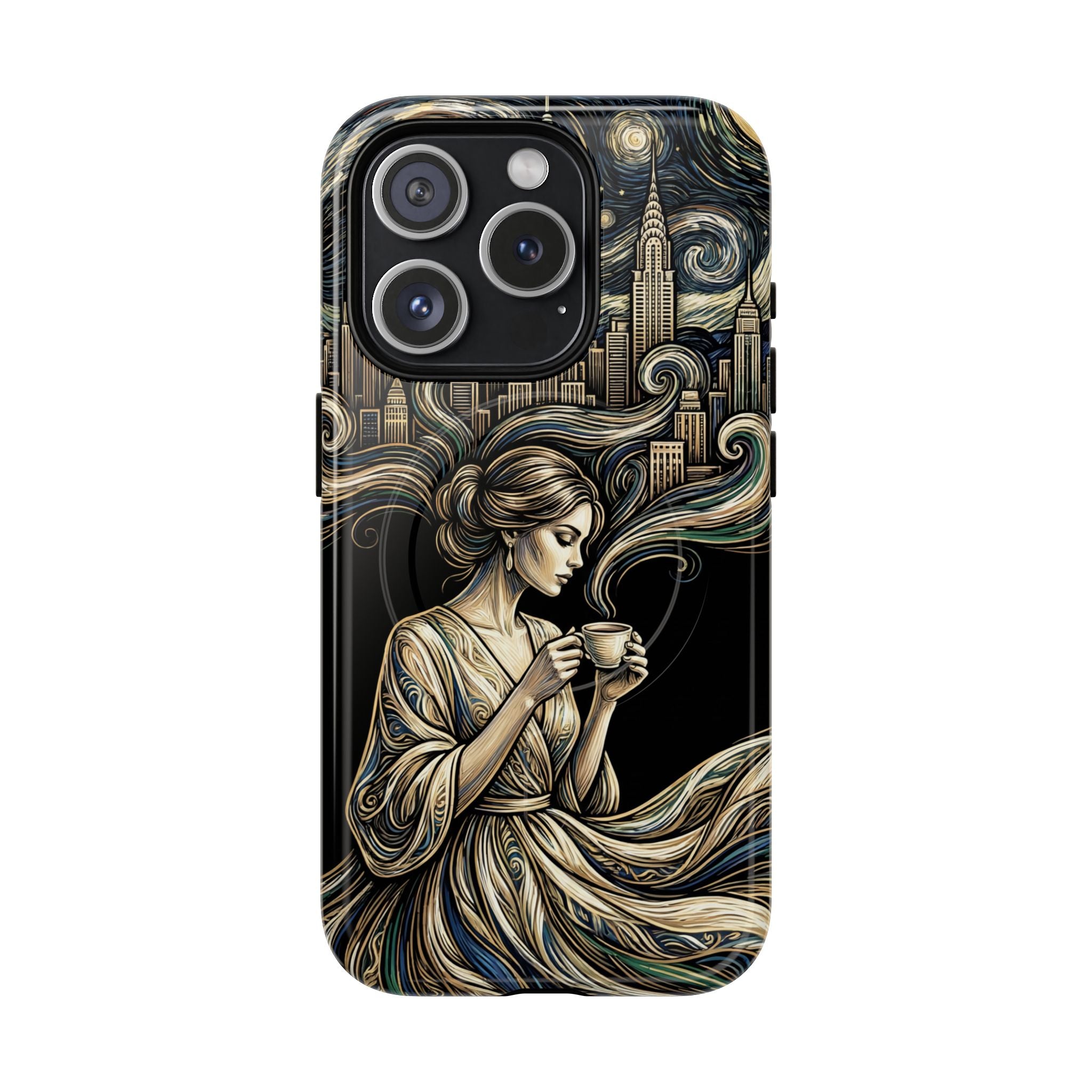 Vintage Cityscape Woman Tea Art MagSafe iPhone Case