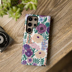 Floral Purple Garden Phone Case — Protective Phone Cover with Lavender & Peach Blooms