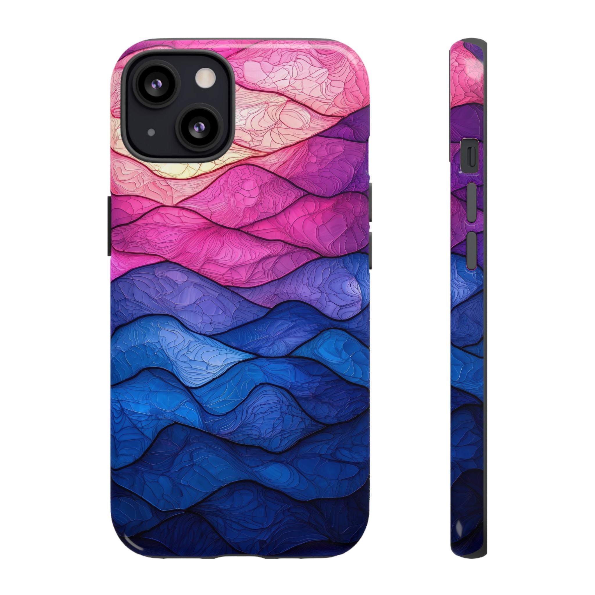 Abstract Ocean Waves iPhone Case — Pink & Blue Gradient Tough Case