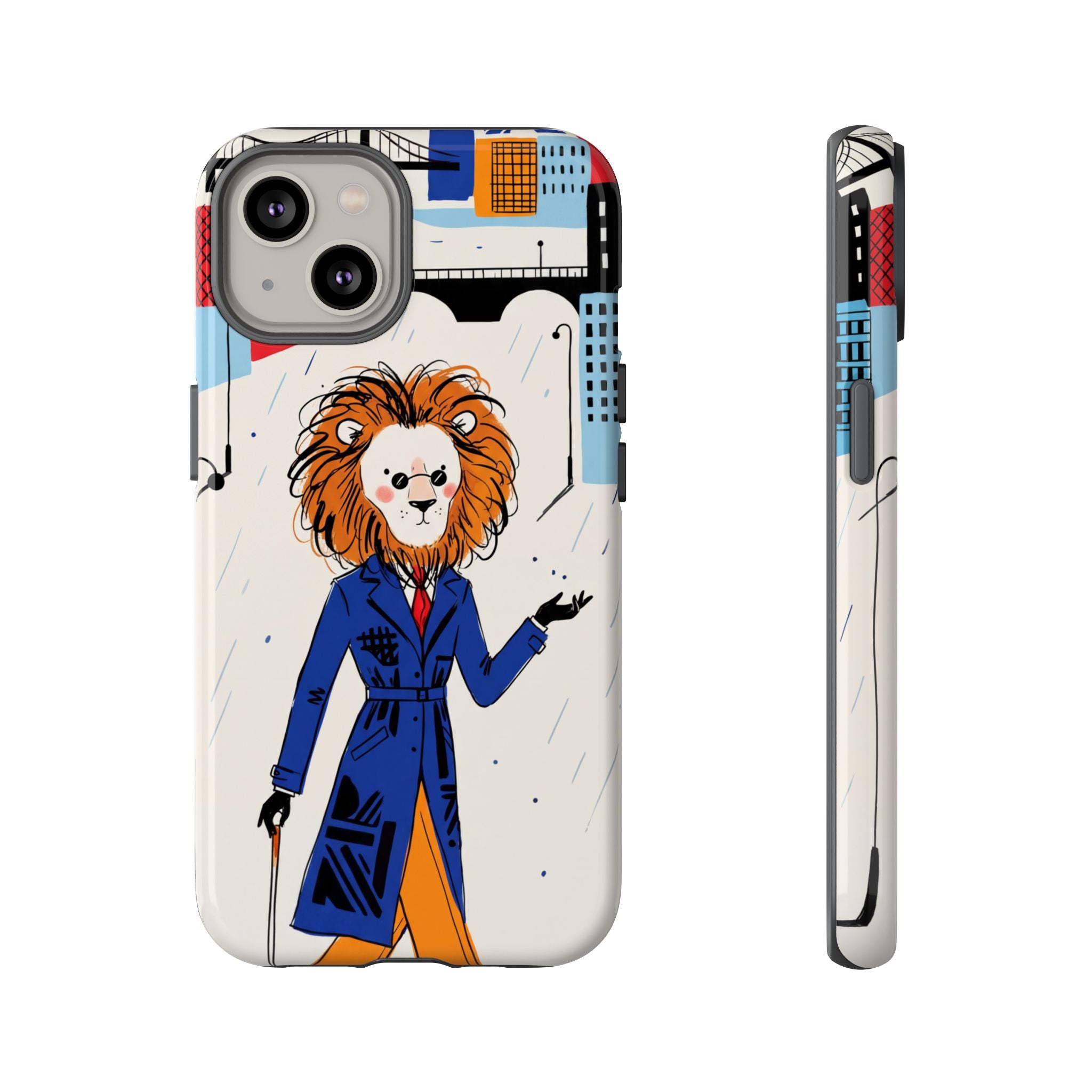 Lion Gentleman iPhone Case | Dapper Lion in City Rain