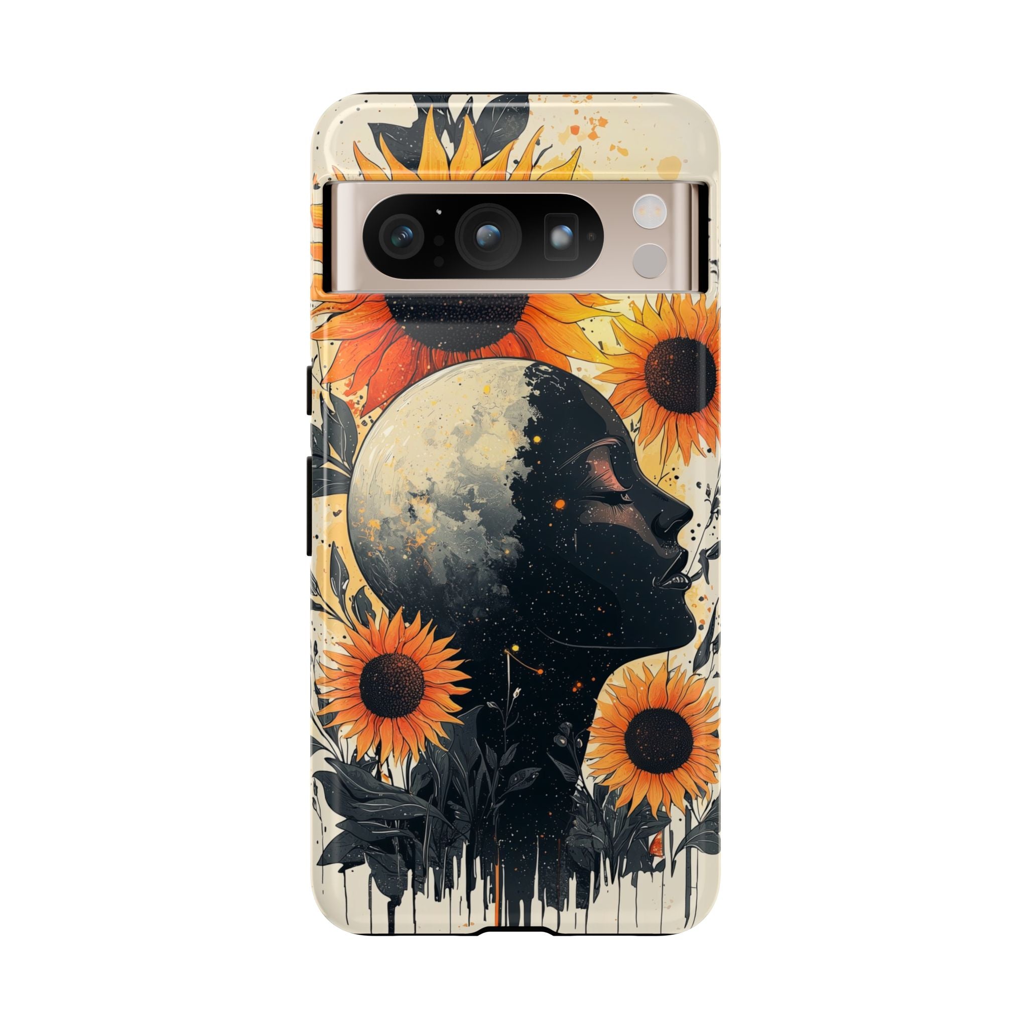 Sunflower Moon Art Google Pixel Case | Floral Celestial