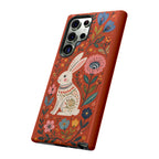 Floral Rabbit Tough Samsung Galaxy Phone Case | Protective Phone Case with Folk Art Bunny Design