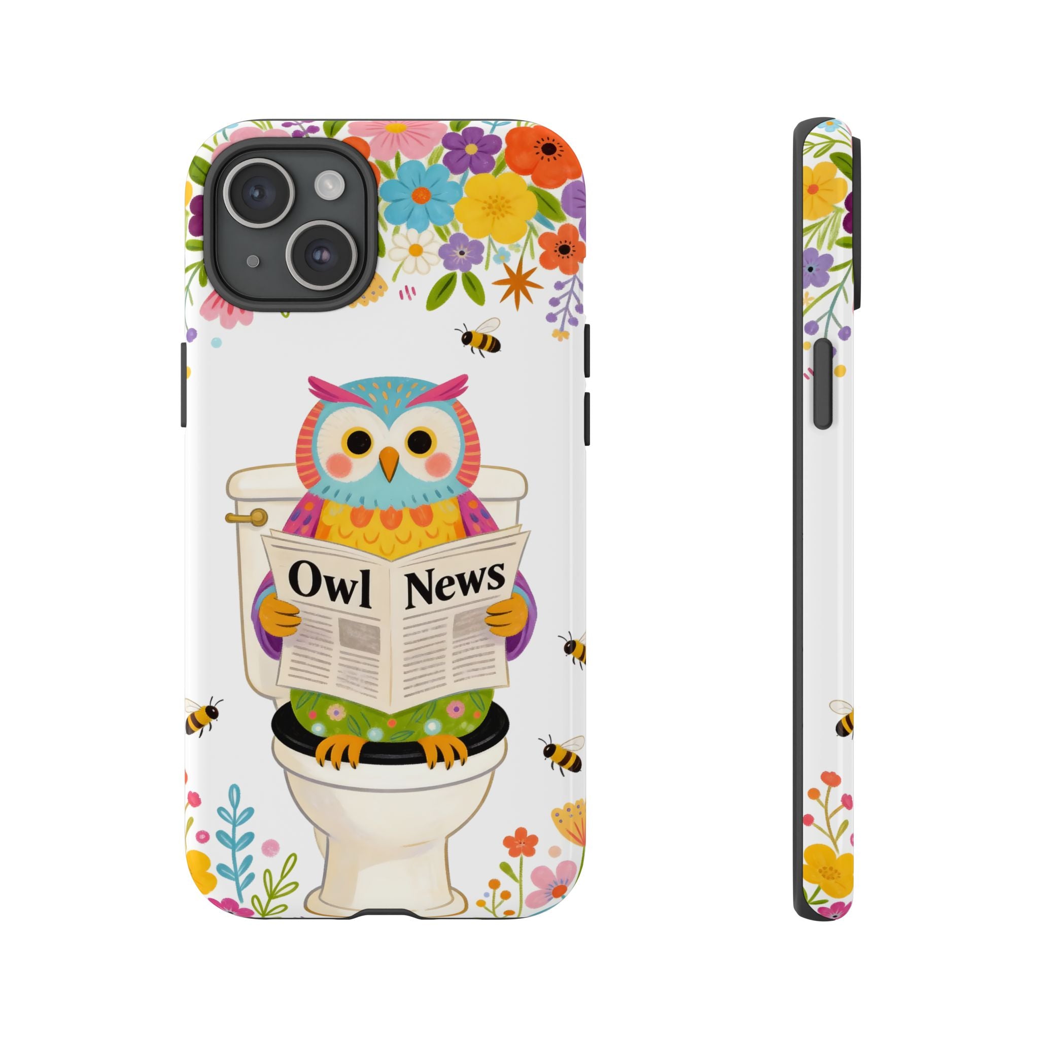 Owl News Floral iPhone Case | Cute Owl Reading Newspaper on Toilet