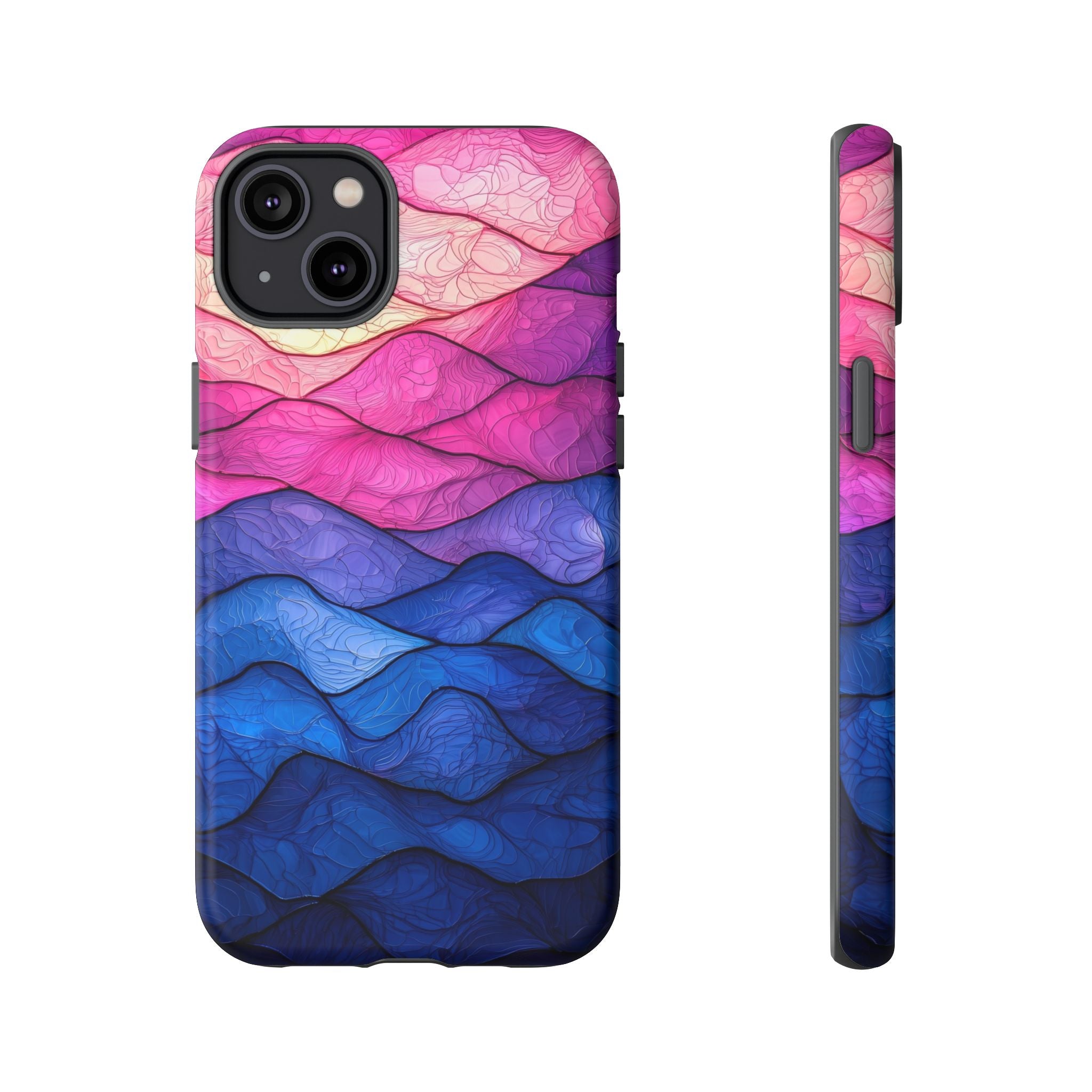 Abstract Ocean Waves iPhone Case — Pink & Blue Gradient Tough Case