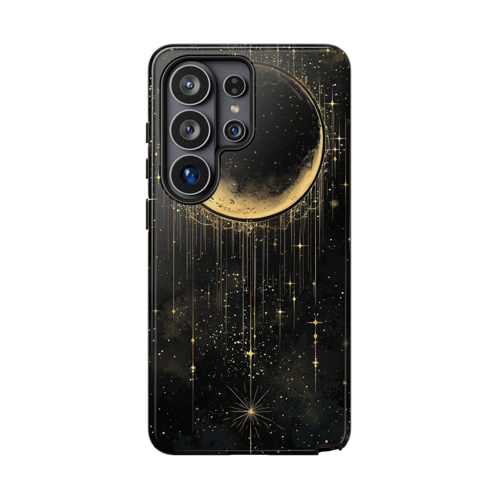 Moonlit Crescent Tough Samsung Galaxy Case | Gold Stars Night Sky