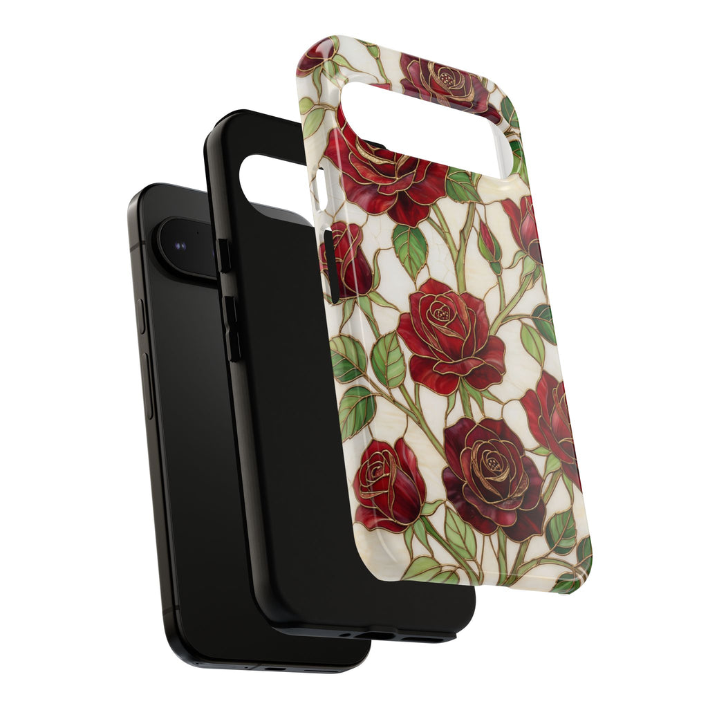 Custodia rigida per Google Pixel con motivo floreale vintage a rosa rossa