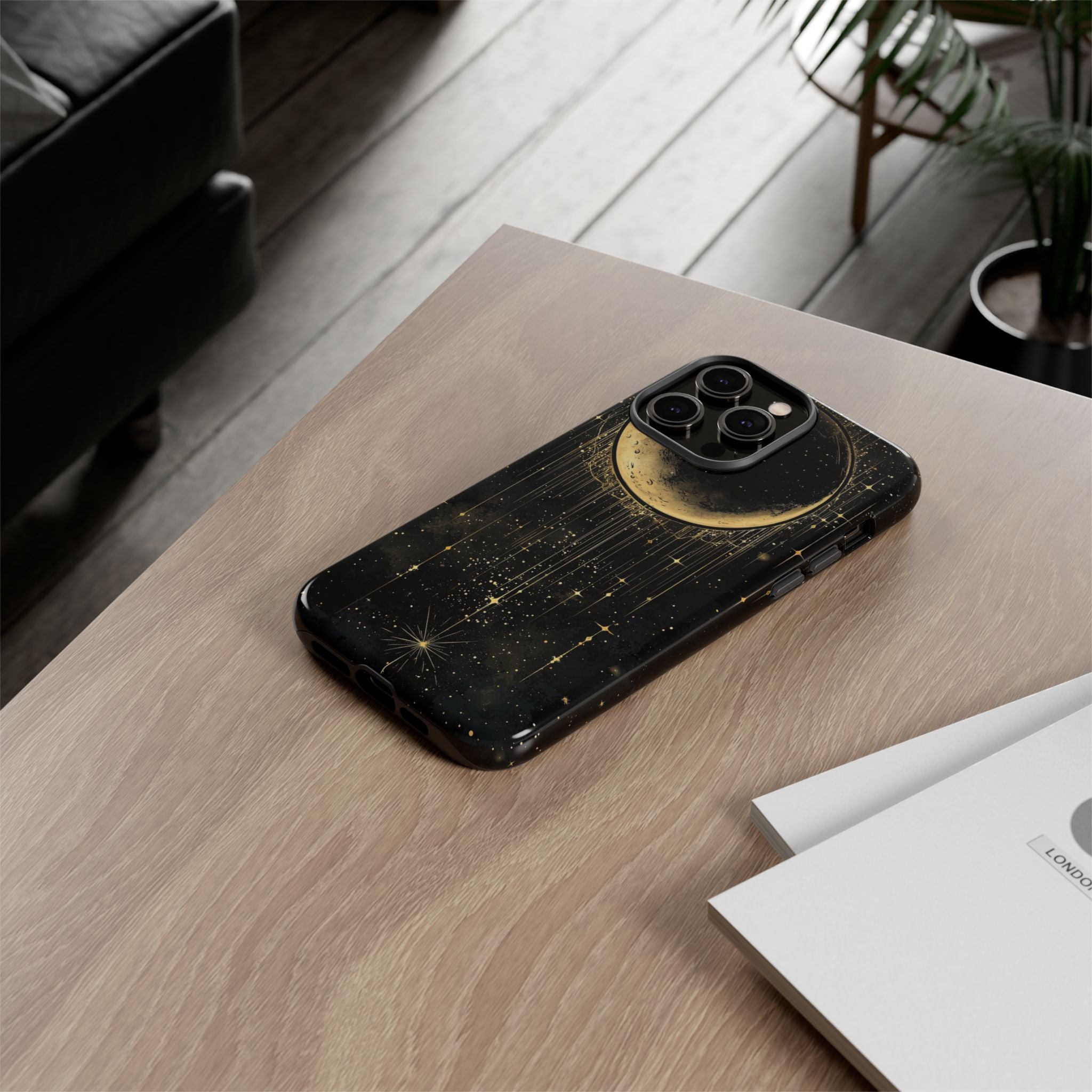 Moonlit Crescent Tough iPhone Case | Gold Stars Night Sky