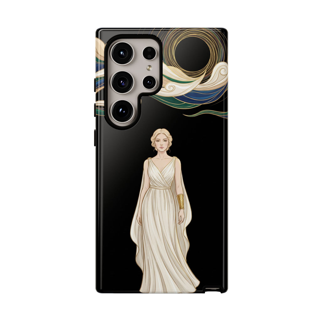 Art Nouveau Goddess Samsung Galaxy Phone Case | Elegant Woman Illustration on Black