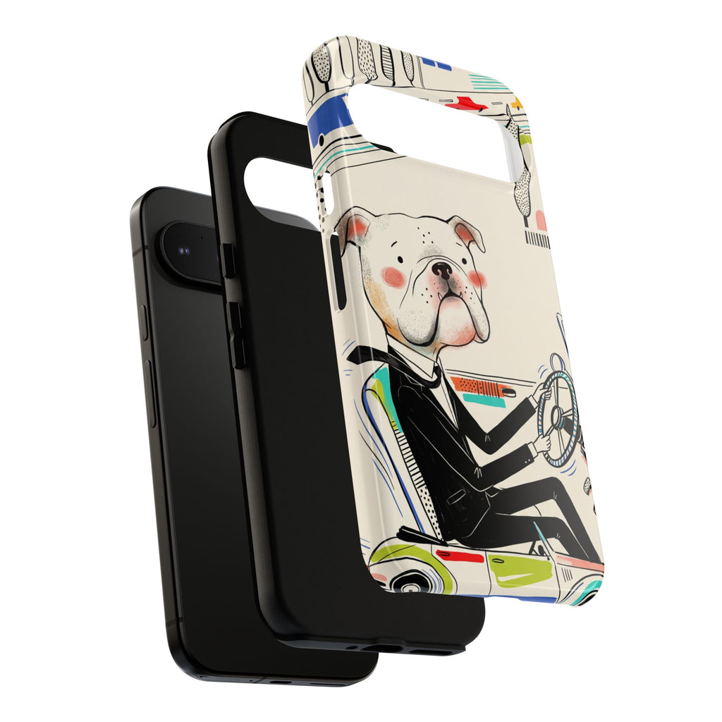 Bulldog Driver Google Pixel Phone Case | Cute Retro Dog Illustration