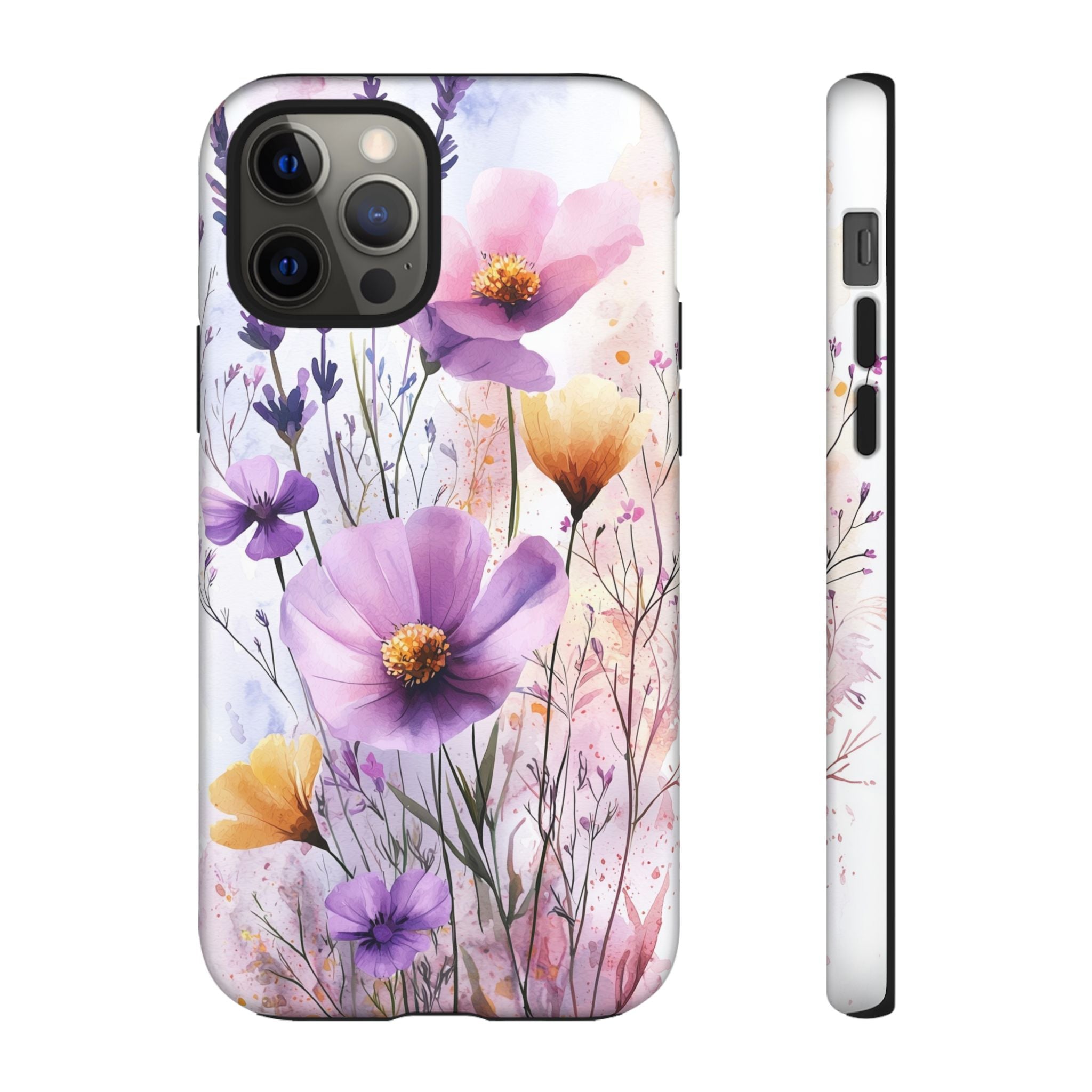 Floral Watercolour Tough iPhone Case | Purple & Yellow Wildflowers