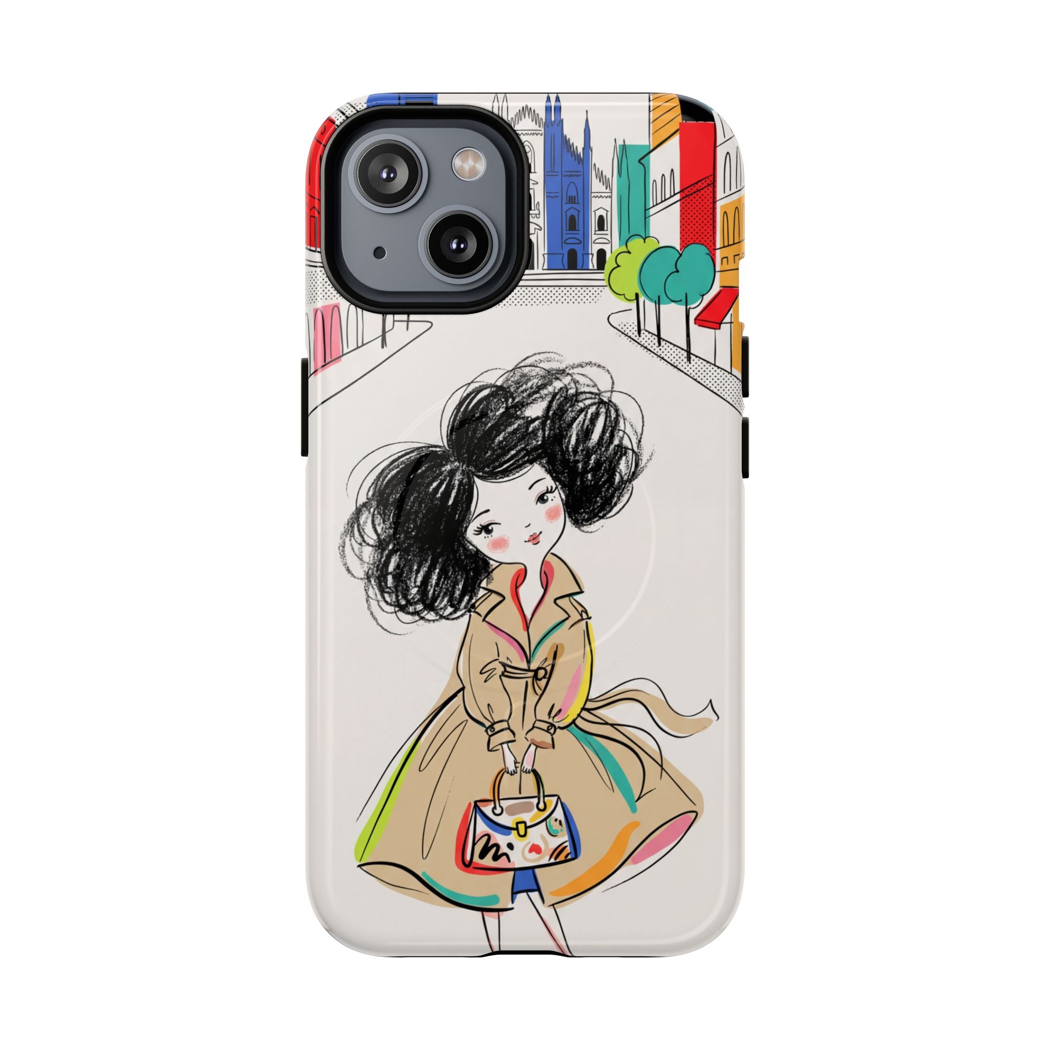 Illustrated Trench Coat Fashion Chic City Girl MagSafe iPhone Case