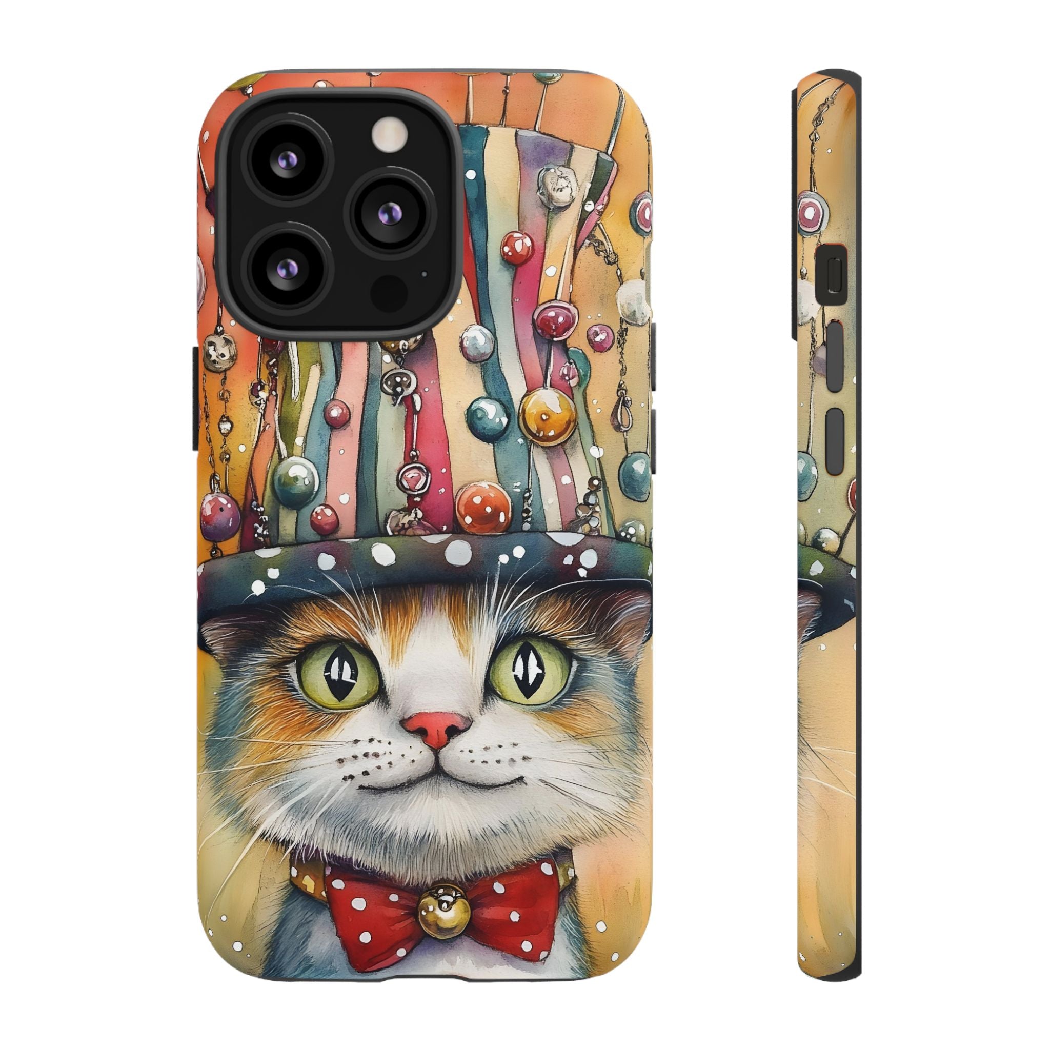 Cat in Colorful Top Hat iPhone Case — Whimsical Cat Art iPhone Case