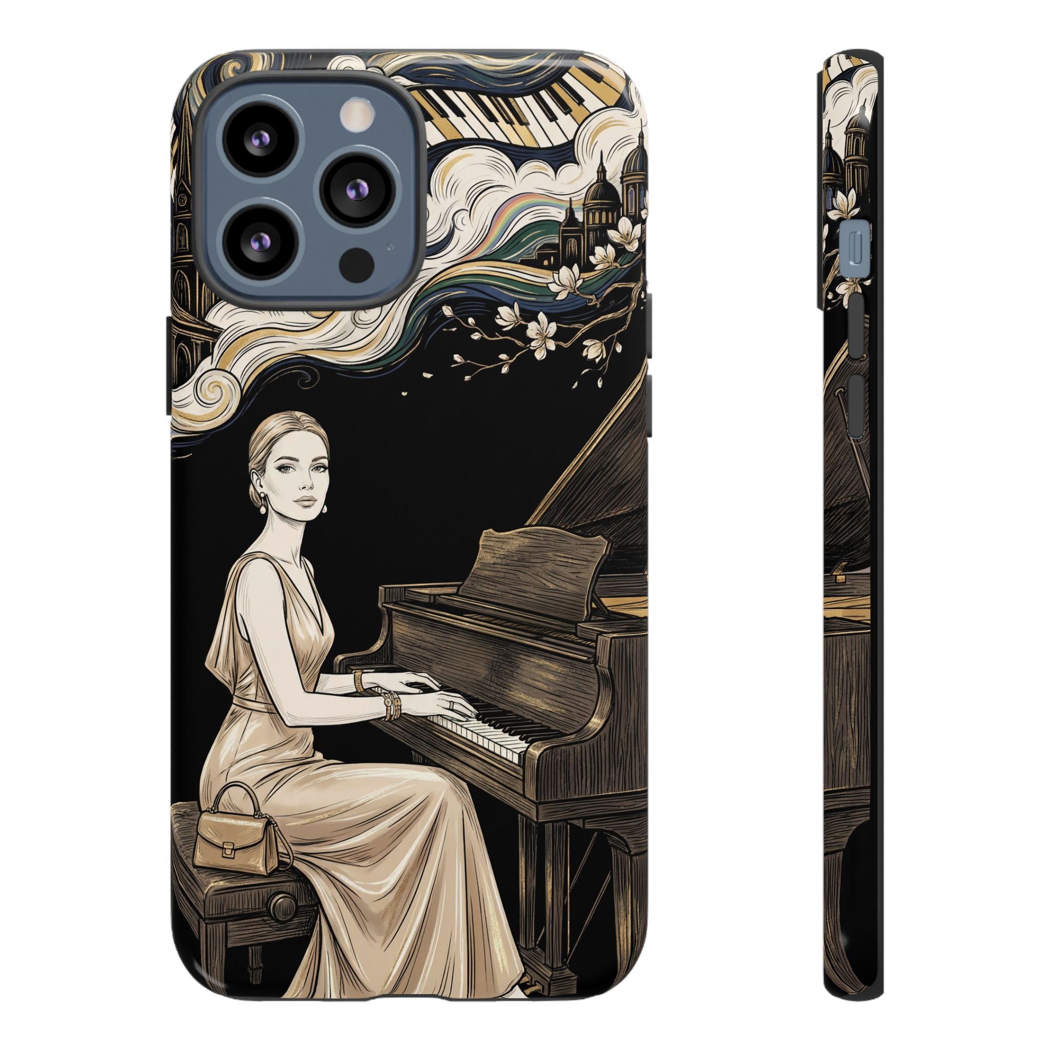 Elegant Piano Woman iPhone Case | Vintage Art Deco Music Design