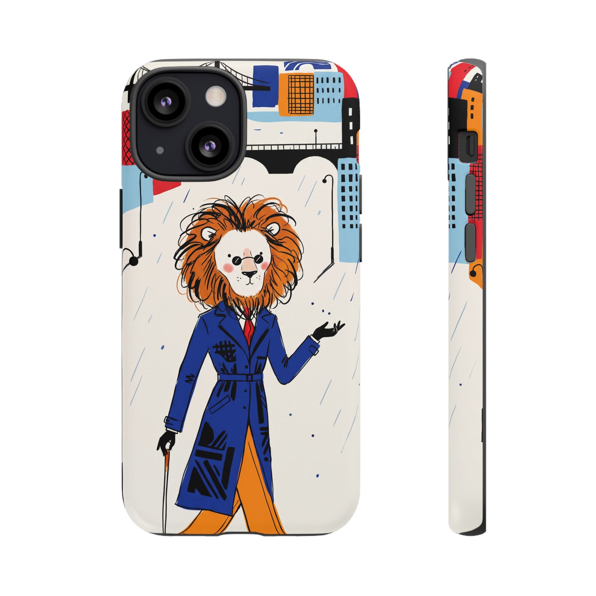 Lion Gentleman iPhone Case | Dapper Lion in City Rain