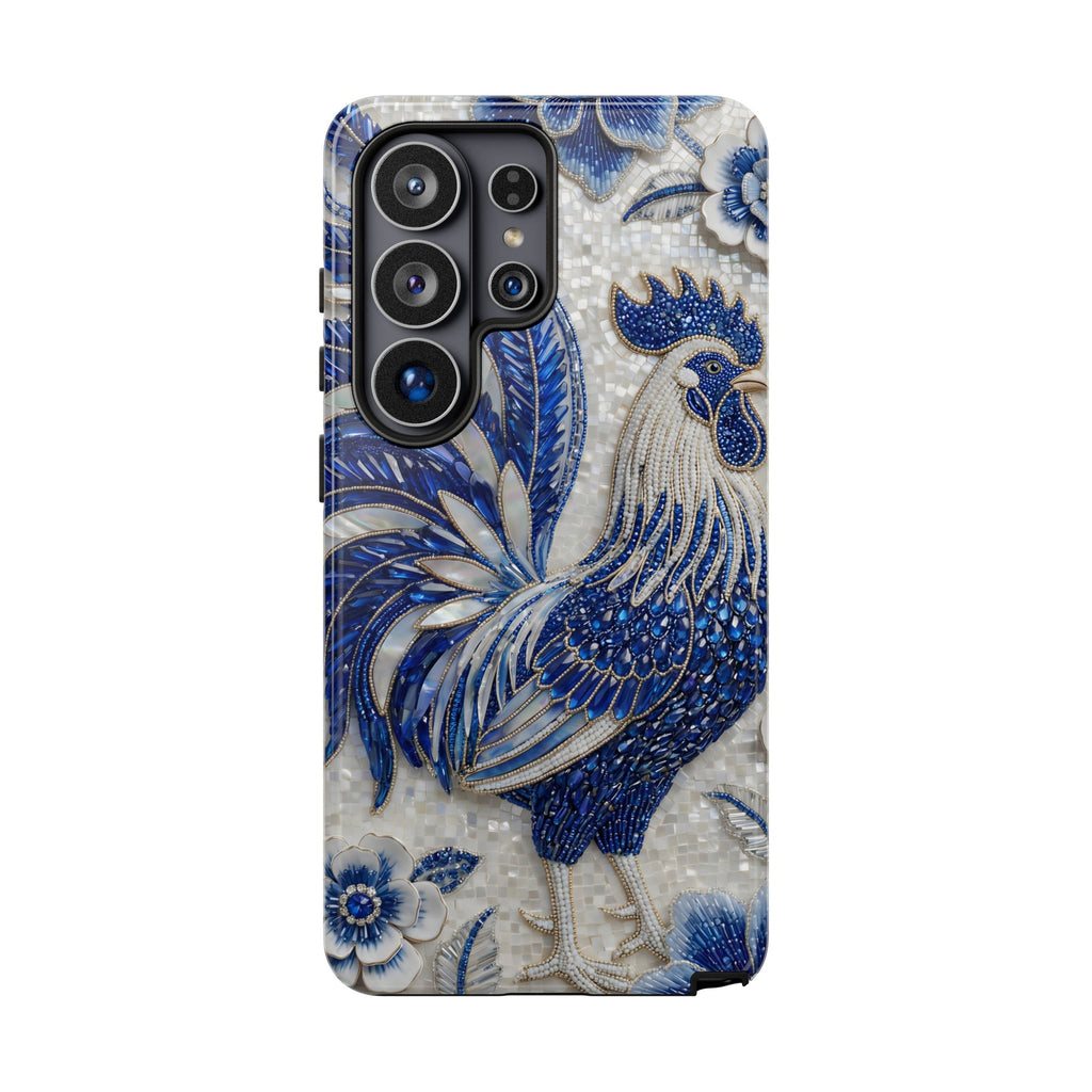 Asian Zodiac Rooster Samsung Galaxy Phone Case | Blue & White Porcelain Slim Shockproof Case | Year of the Rooster Gift