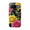 Floral Hummingbird Tough Google Pixel Phone Case | Vibrant Rose & Yellow Garden Protection