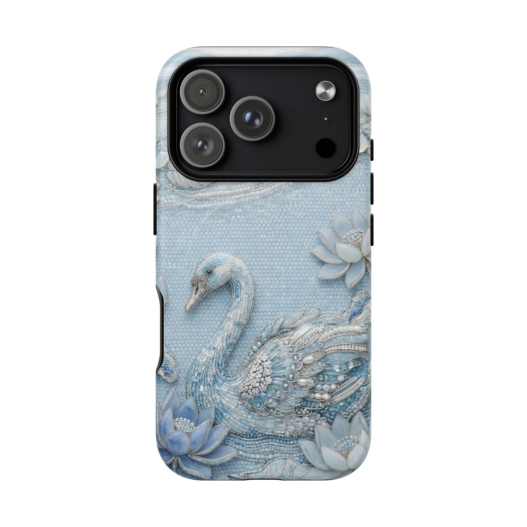 Swan Lake Floral MagSafe iPhone Case | Sparkling Blue Swan Protective Case