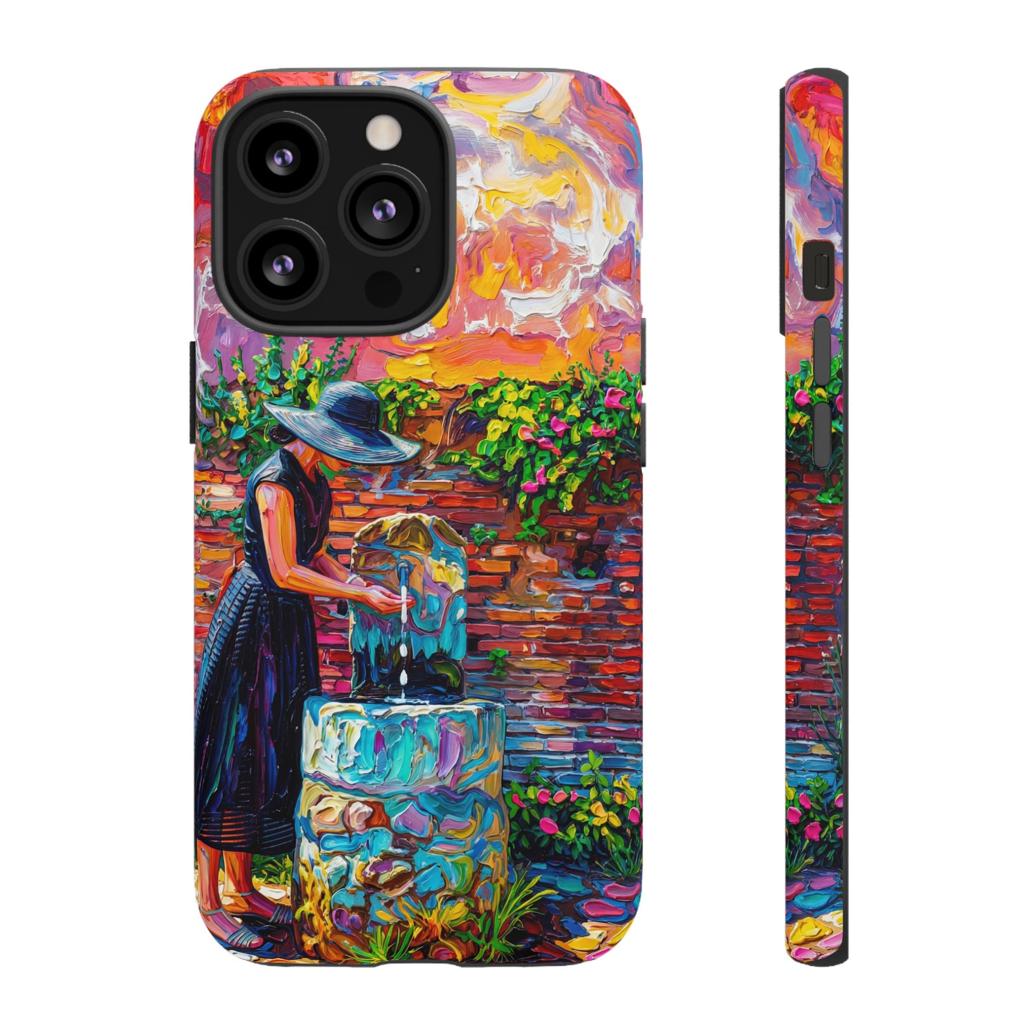 Artistic Garden iPhone Case | Woman at Fountain Colourful Painterly Design