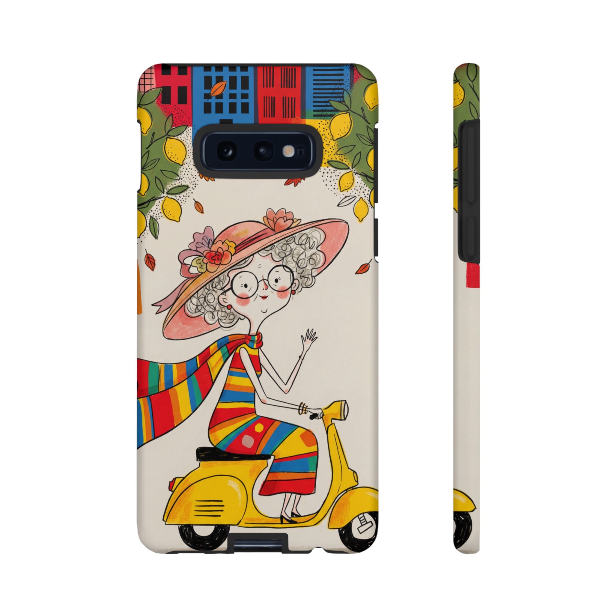 Vintage Scooter Granny Samsung Galaxy Phone Case | Colourful Retro Elderly Lady Design