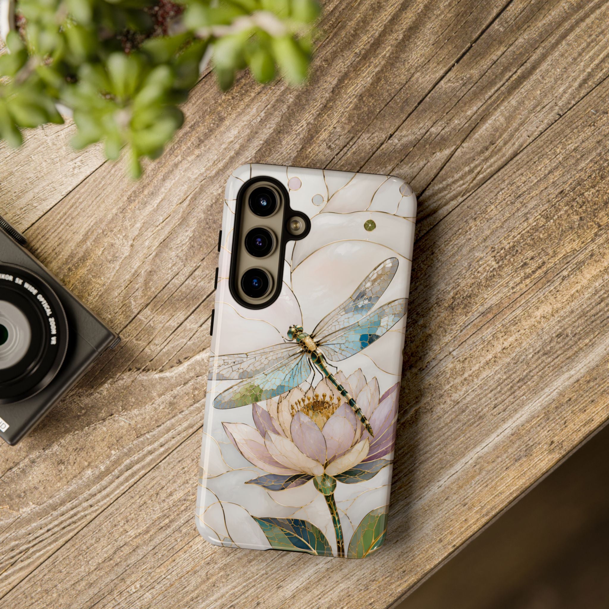 Dragonfly Lotus Samsung Galaxy Phone Case | Stained Glass Floral Phone Case