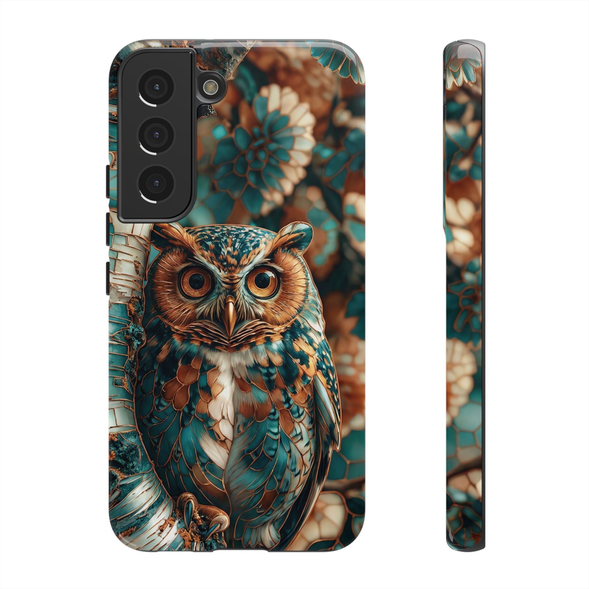 Owl Forest Tough Samsung Galaxy Case | Teal & Brown Rustic Wildlife Protective Cover