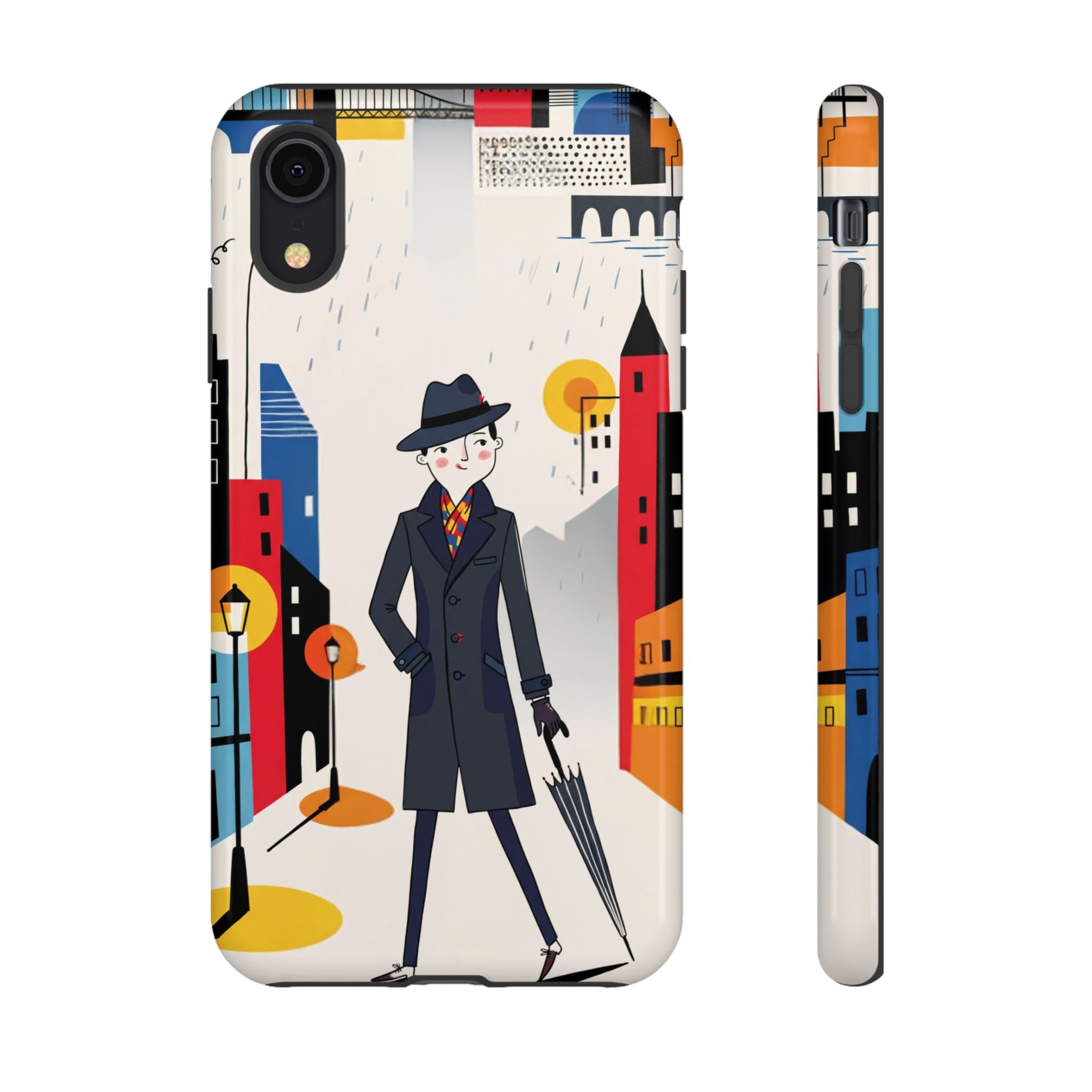 Retro Gentleman in Cityscape Illustration iPhone Case