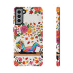 Autumn Floral Pilates Samsung Galaxy Phone Case | Colorful Rainbow Pilates Figure on Falling Leaves