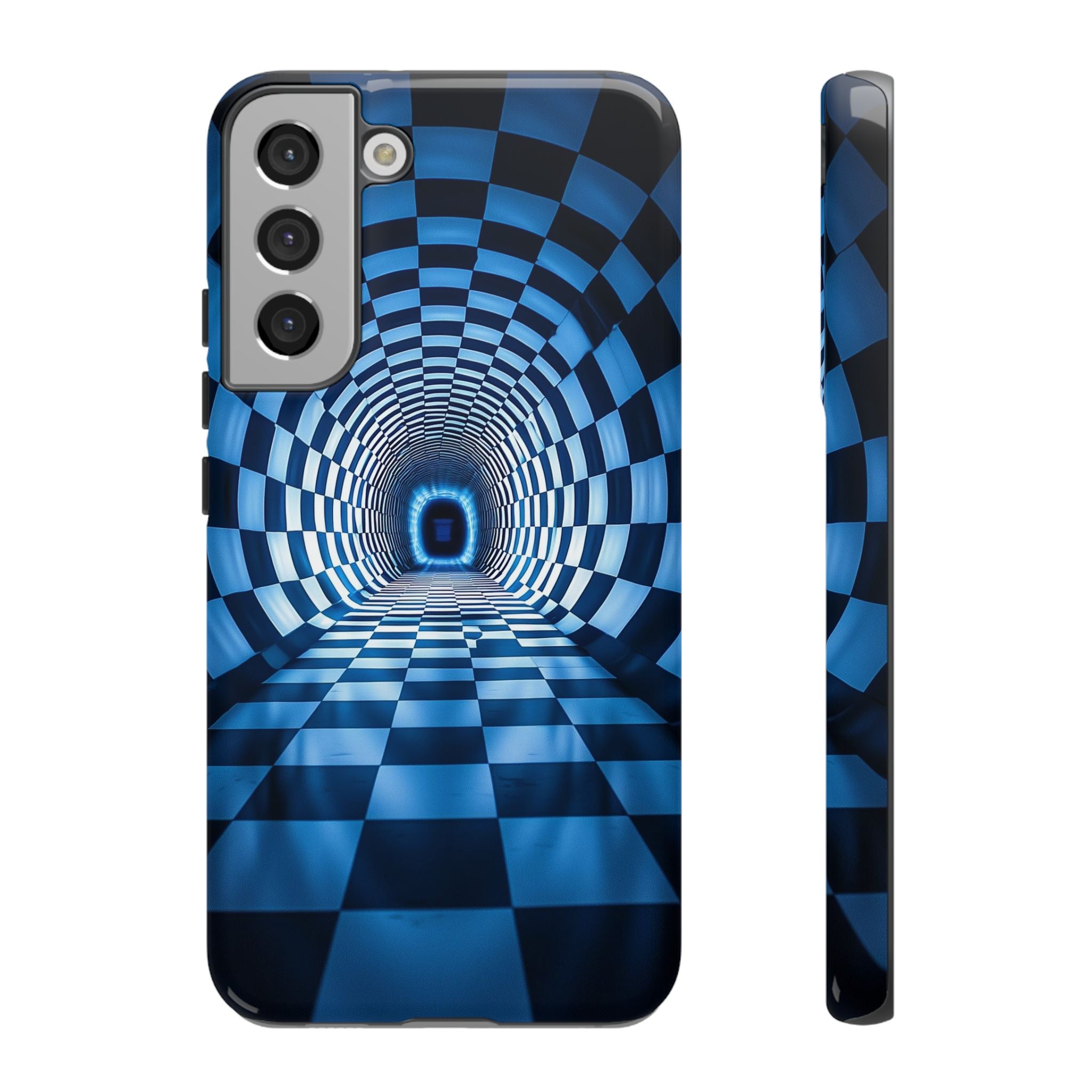 Blue Checkered Tunnel Samsung Galaxy Case — 3D Optical Illusion Tough Case