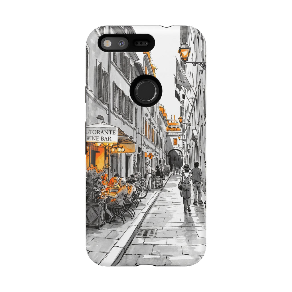 Cover Google Pixel Italy Street | Schizzo vintage di caffè italiano con dettagli arancioni